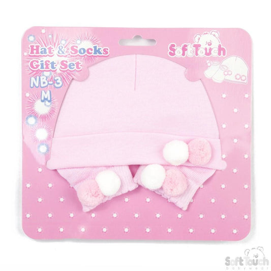 Hat & Socks Set W/2 Pom Poms HS106-P - Kidswholesale.co.uk