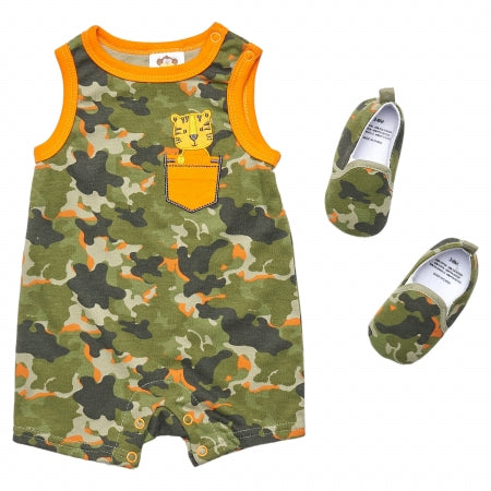 2 Piece Boys Romper & Shoes..Camouflage Tiger.(0-9 Months)-50JTC8924