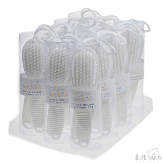 White Deluxe Baby Brush & Comb Set: P604-W - Kidswholesale.co.uk
