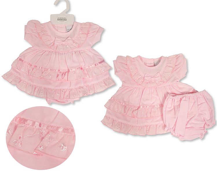 Prem Baby Dress with Bow and Embroidery (3-8 Lbs) (PK6) Pb-20-588
