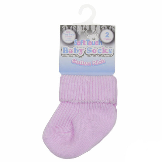 2 PAIR SET PINK RIBBED TINY BABY SOCKS (PREMATURE TURNOVER SOCKS) PRS05-P - Kidswholesale.co.uk