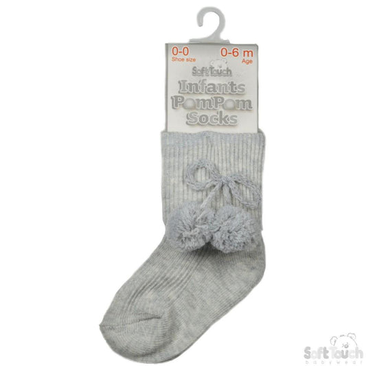 Grey Pom Pom Socks S113-G - Kidswholesale.co.uk