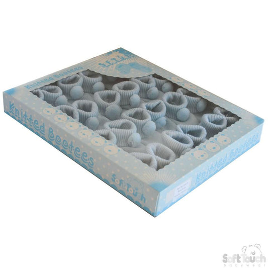 Acrylic Pom-Pom Baby Bootees Blue - S408-B - Kidswholesale.co.uk