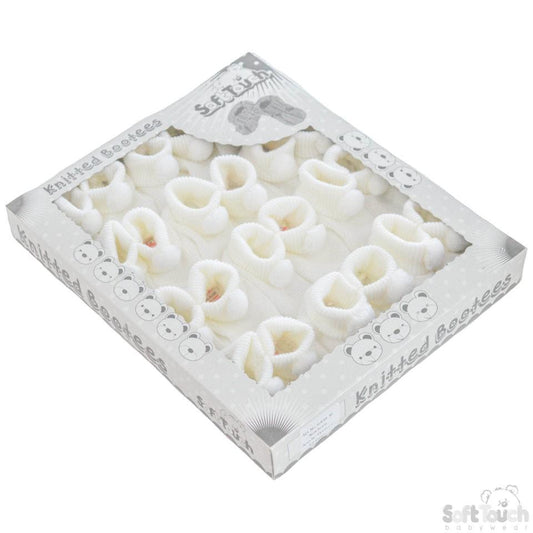 Acrylic Pom-Pom Baby Bootees White - S408-W - Kidswholesale.co.uk