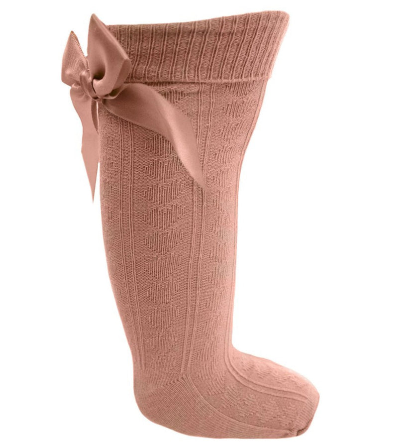 Infants Ribbed Knee Length Socks W/Stitched Bow: S41-Ro - Kidswholesale.co.uk