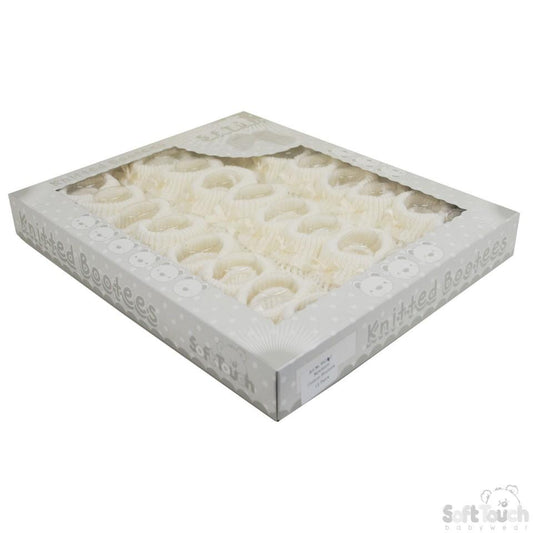 CREAM COTTON BABY BOOTEES W/BOW - S436-C - Kidswholesale.co.uk