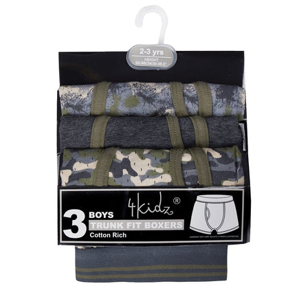 INFANT BOYS 3 PACK TRUNK FIT BOXER SHORTS (2-6 YEARS) (PK12) 14C926