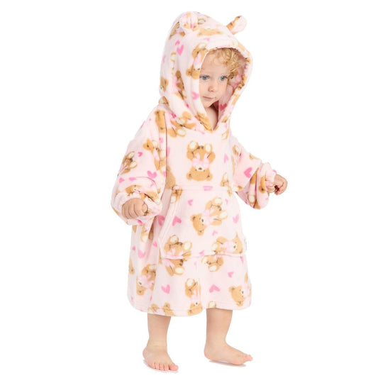 Oversized Teddy Print Plush Hoodie (One Size - 18 Months- 3 Years) (PK4) 18C1078
