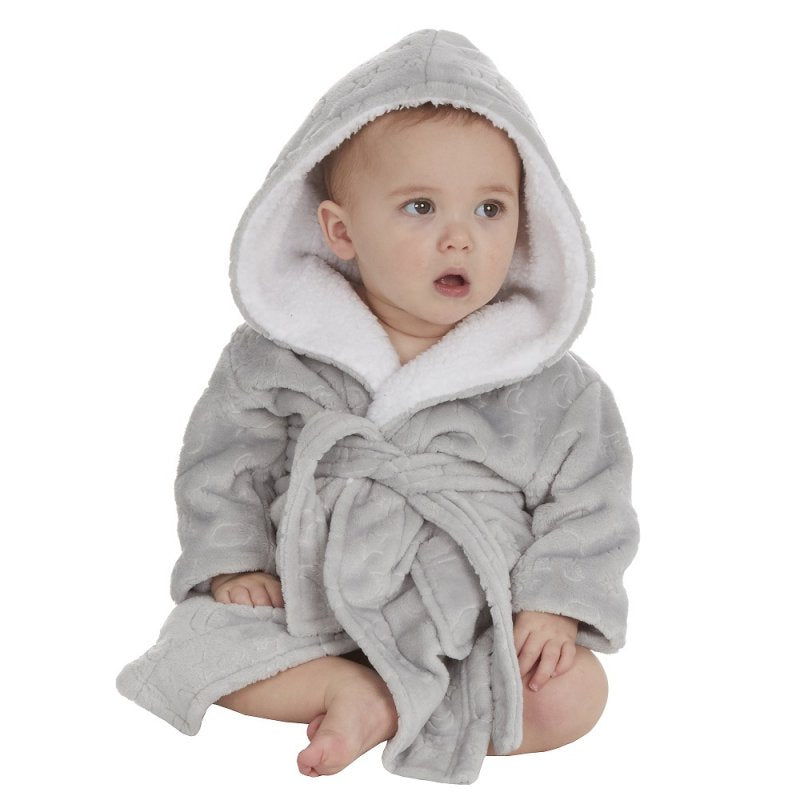 BABY EMBOSSED MOONS & STARS DRESSING GOWN WITH BORG TRIM (6-24 MONTHS) (PK6) 18C799