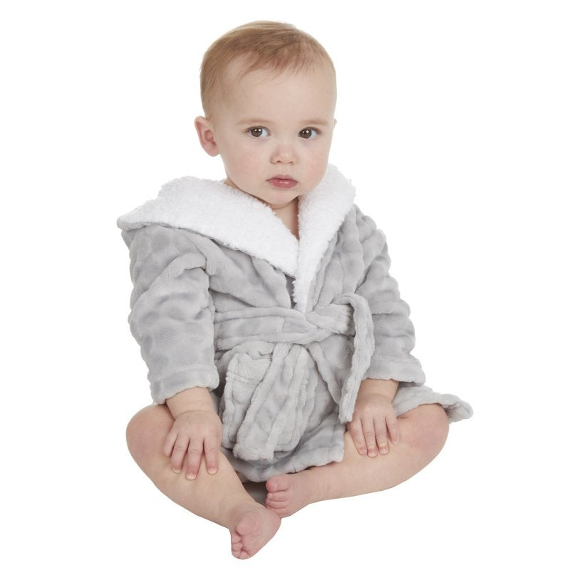 BABY CIRCLES DRESSING GOWN WITH BORG TRIM-GREY(0-12 MONTHS) (PK4) 18C801