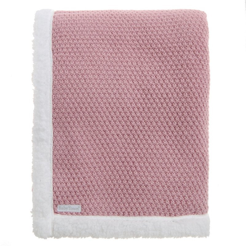 BABY DUSKY PINK KNITTED BLANKET WITH SHERPA LINING - (PK4) 19C265