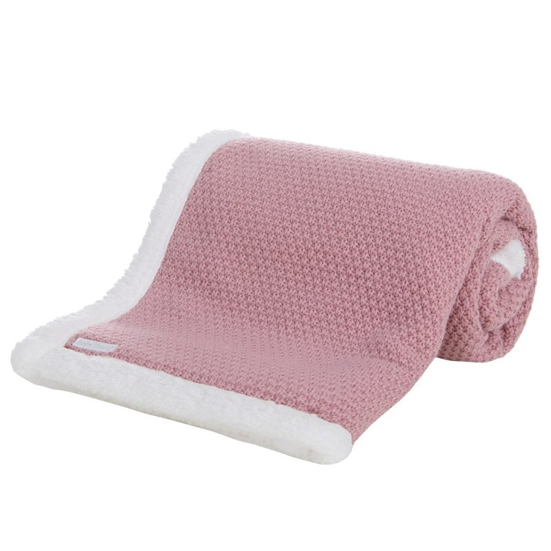 BABY DUSKY PINK KNITTED BLANKET WITH SHERPA LINING - (PK4) 19C265