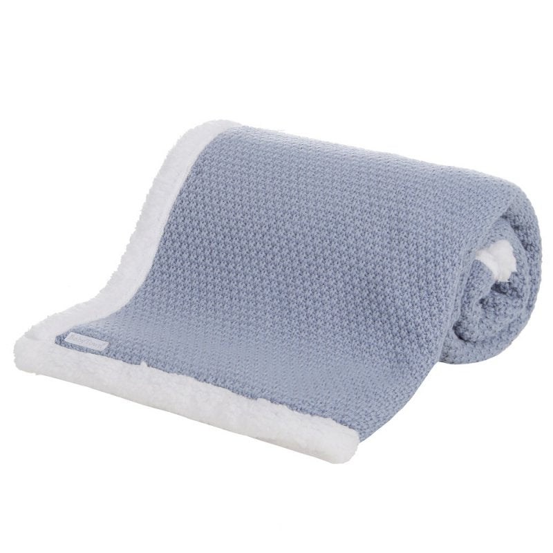 BABY DUSKY BLUE KNITTED BLANKET WITH SHERPA LINING - (PK4) 19C266