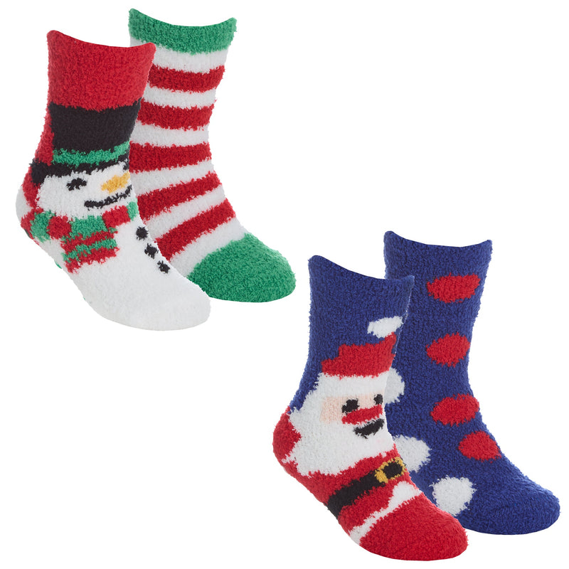 Children 2pack Cosy Christmas Socks w/Grippers (6-8.5 - 4-6)(PK12) 42B804