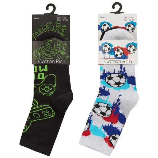 Boys 3pk Socks - Gaming/Football (6-3.5) (PK12) 42B826