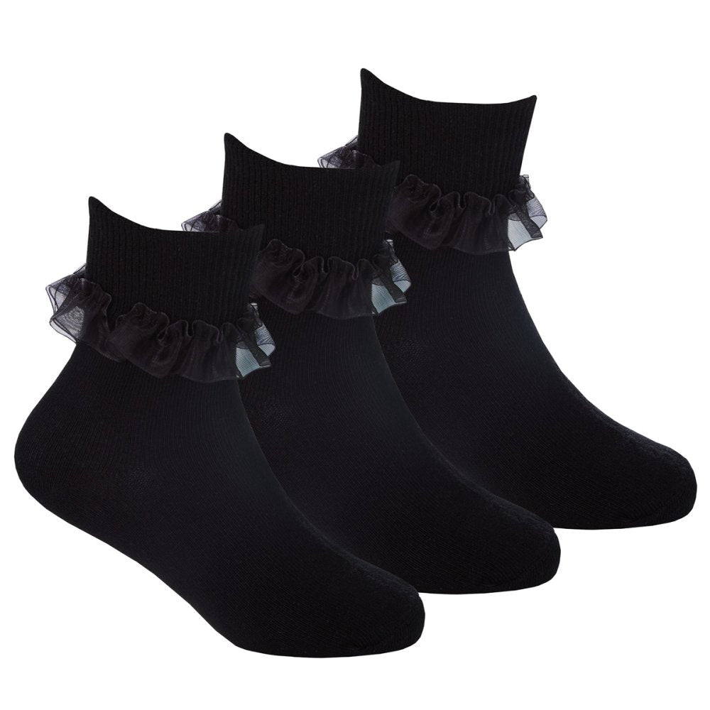 Girls 3 pack Frilly Lace Tot Socks - Black (6/8.5-4/5.5) (PK12) 44B858