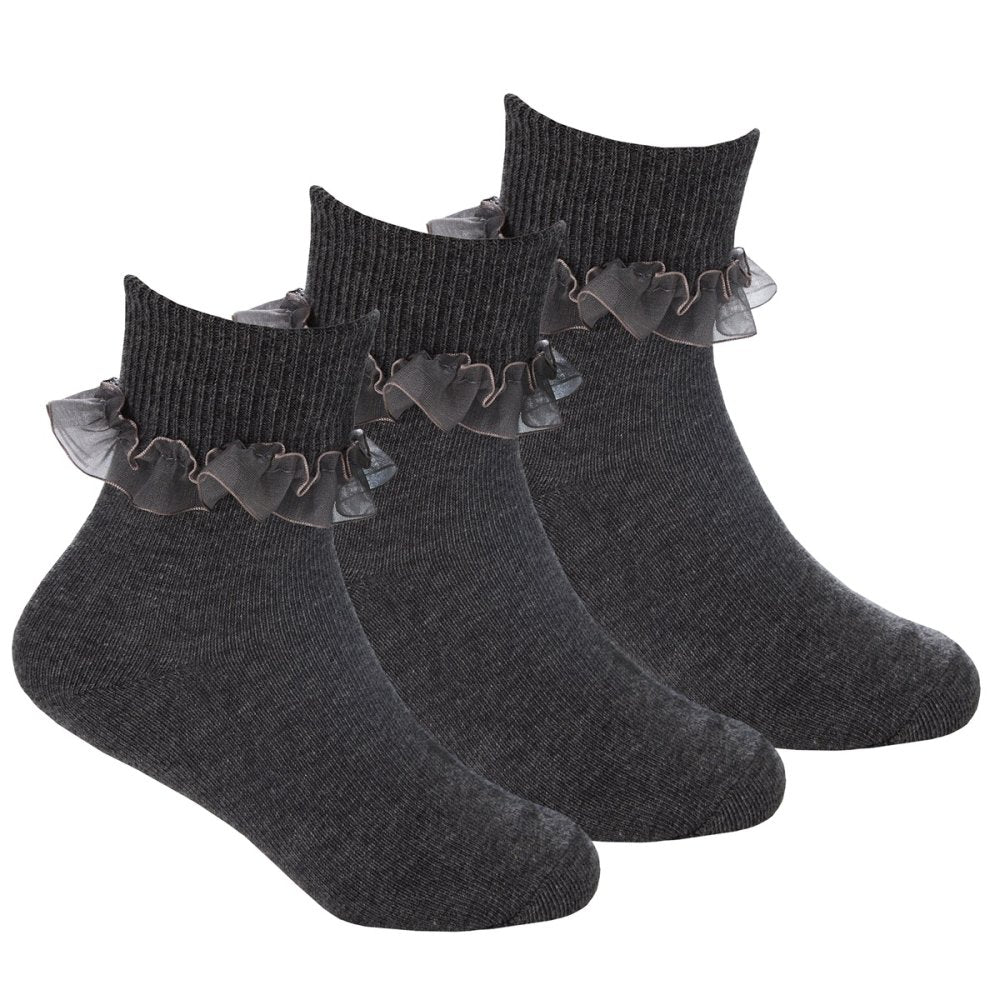 Girls 3 pack Frilly Lace Tot Socks - Grey (6-5.5) (PK12) 44B859