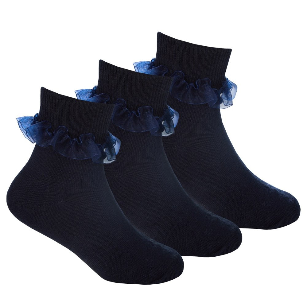 Girls 3 pack Frilly Lace Tot Socks - Navy (6/8.5-4/5.5) (PK12) 44B860