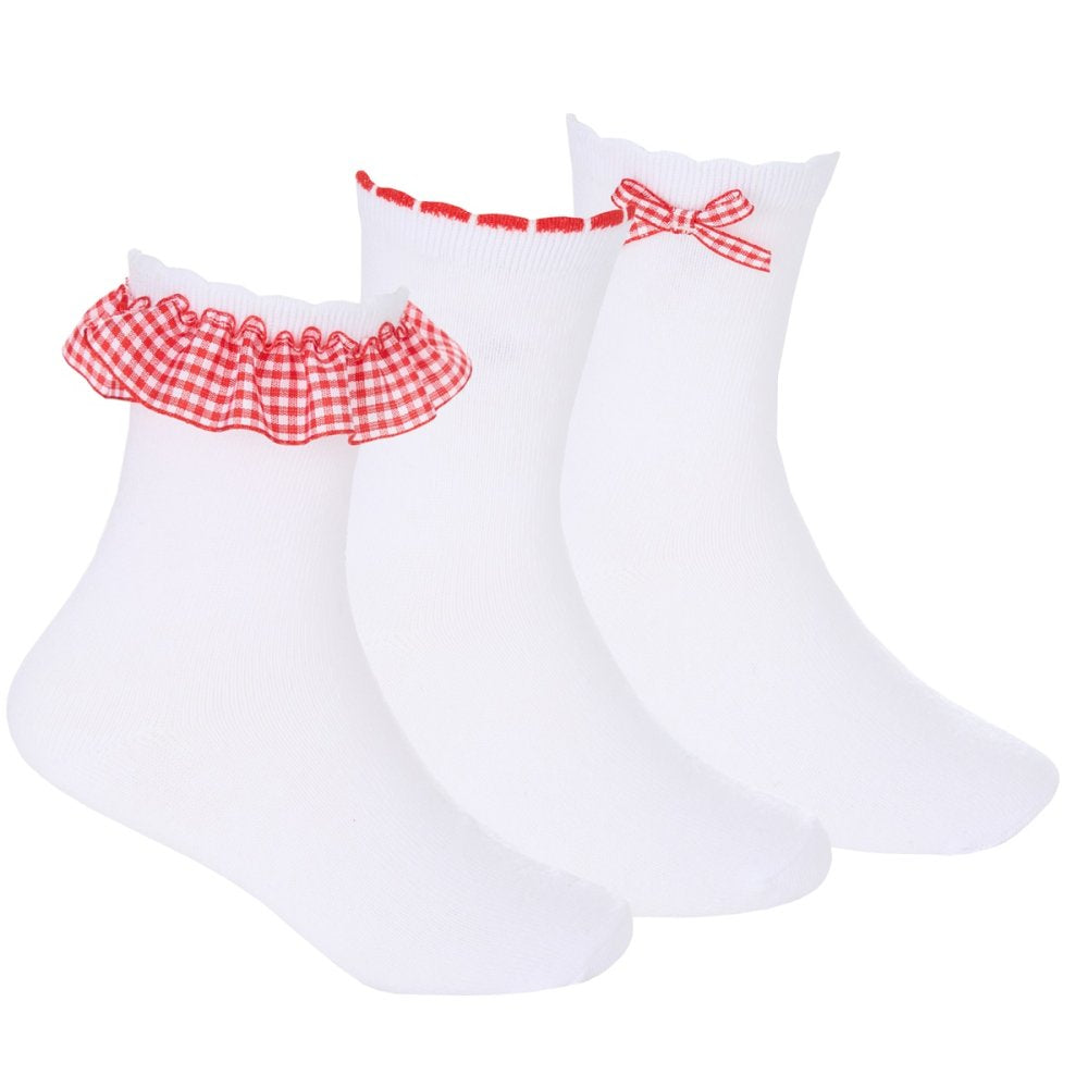 Girls 3 Pack Gingham Socks - Red (6/8.5-12.5-3) (PK12) 44B861