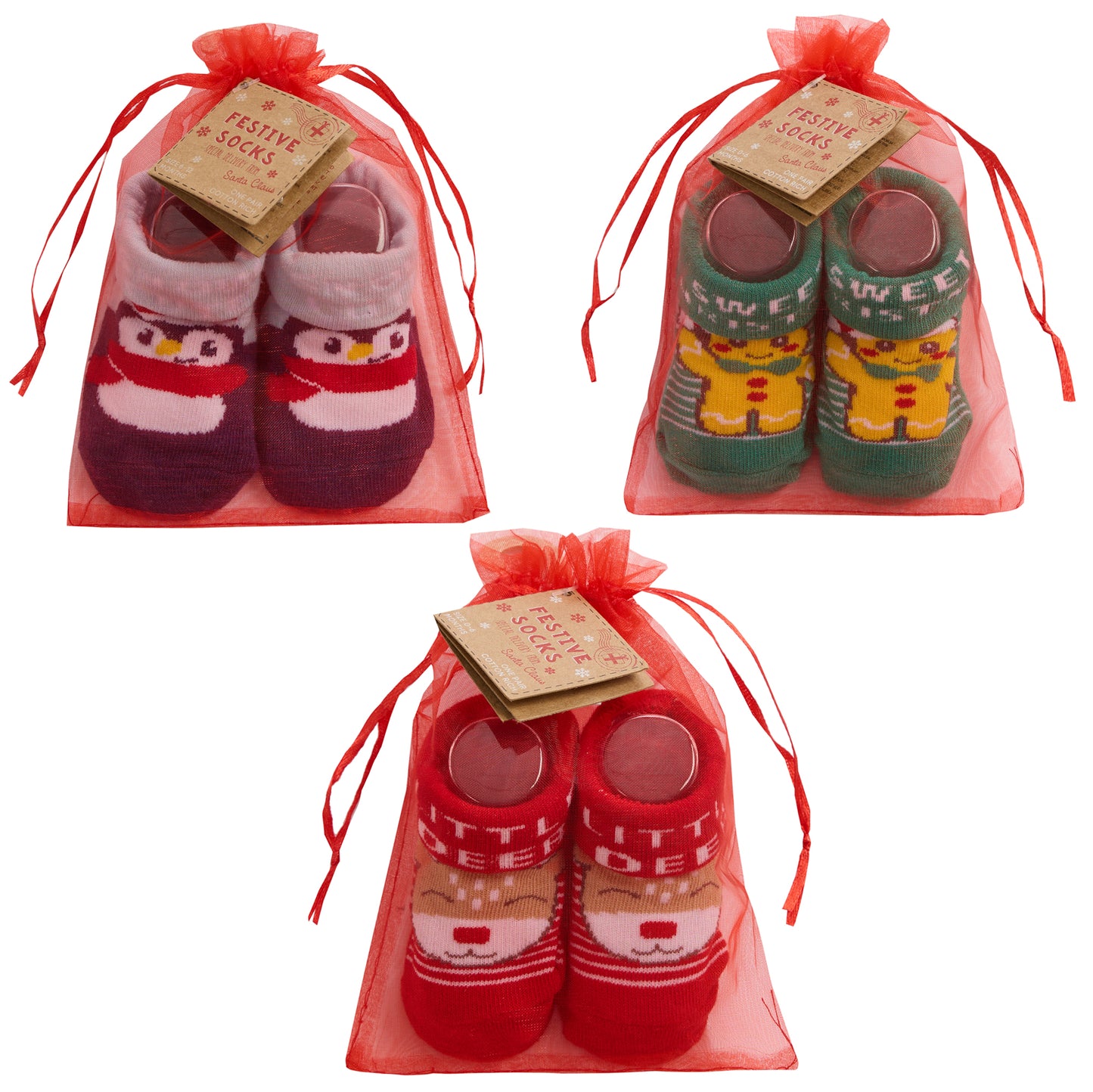 Baby XMAS Sock In Organza Bag (0-12M) (PK12) 44B1031