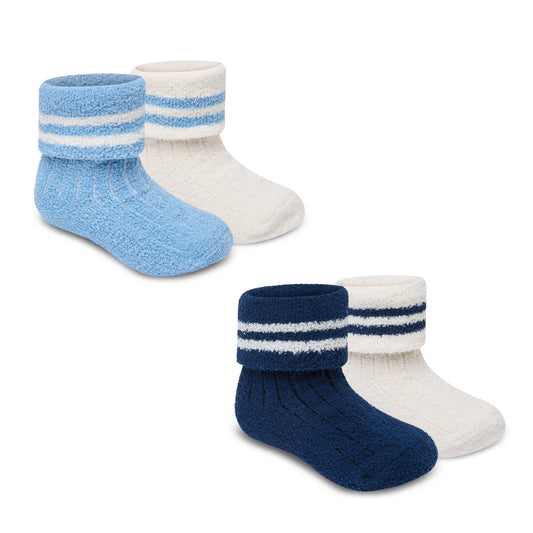 Baby Girls 2 Pack Bow Socks - Navy/Sky Striped (0-5.5) (PK6) 44B1055