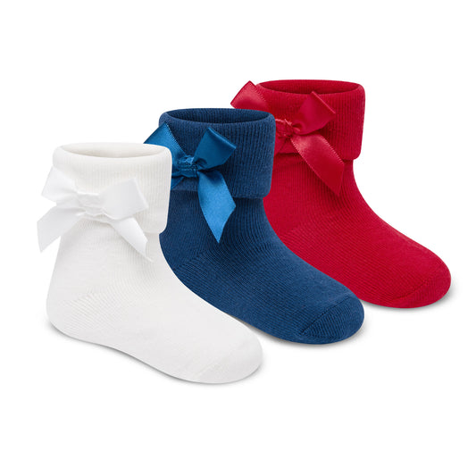 Baby Girls 3 Pack Bow Socks - Navy/Red/White (0-5.5) (PK6) 44B1058