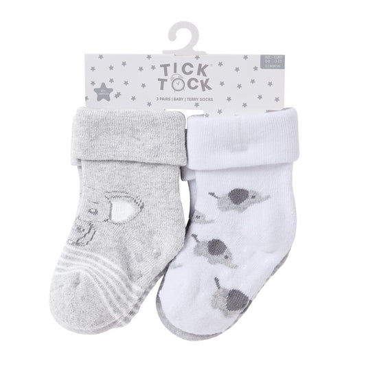 Baby Unisex 3 Pack Embroidered Socks with Grippers - Grey (0-5.5) (PK6) 44B1064