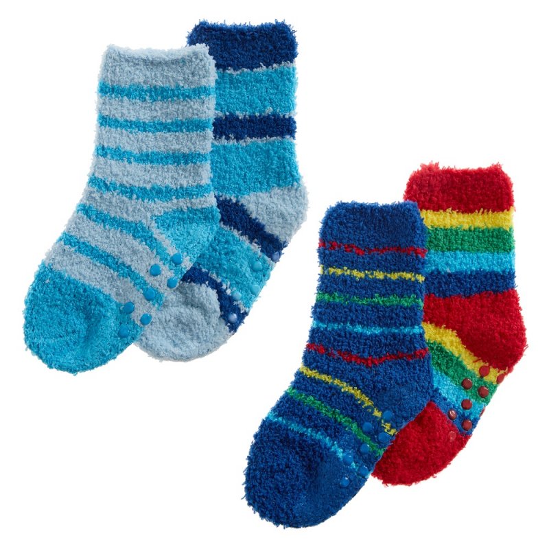 BABY BOYS 2 PACK COSY SOCKS WITH GRIPPERS -  44B992