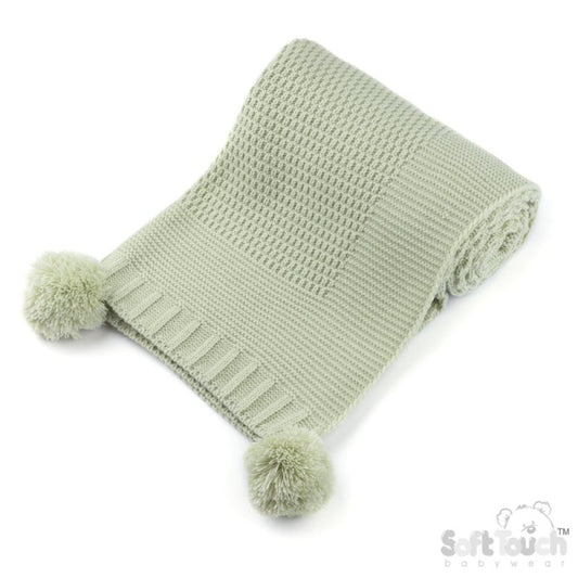 Ribbed Wrap with Pom Pom - Mint (70x100cm) (PK4) ABP712-M