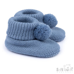 Pom Pom Acrylic Booties - Dusty Blue (NB-6m) (PK12) B455-DB