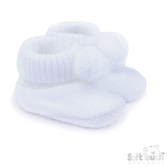 Pom Pom Acrylic Booties - White (NB-6m) (PK12) B455-W