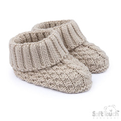 Baby Cotton Cable Knitted Booties - Biscuit (NB-6m) (PK12) B460-BI