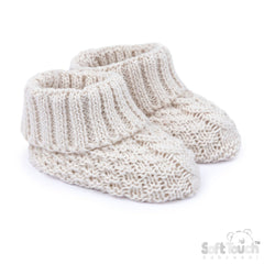 Baby Cotton Cable Knitted Booties - Oatmeal Colour (NB-6m) (PK12) B460-OA