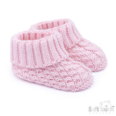 Baby Cotton Cable Knitted Booties - Pink  (NB-6m) (PK12) B460-P