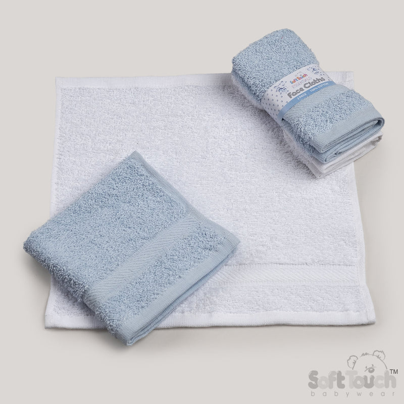 2 Pack Rolled Up Face Cloth - Blue/White (PK6) BF02-B