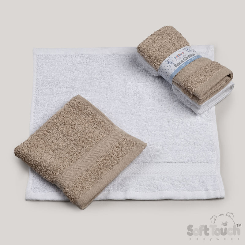 2 Pack Rolled Up Face Cloth - Coffee/White (PK6) BF02-COF