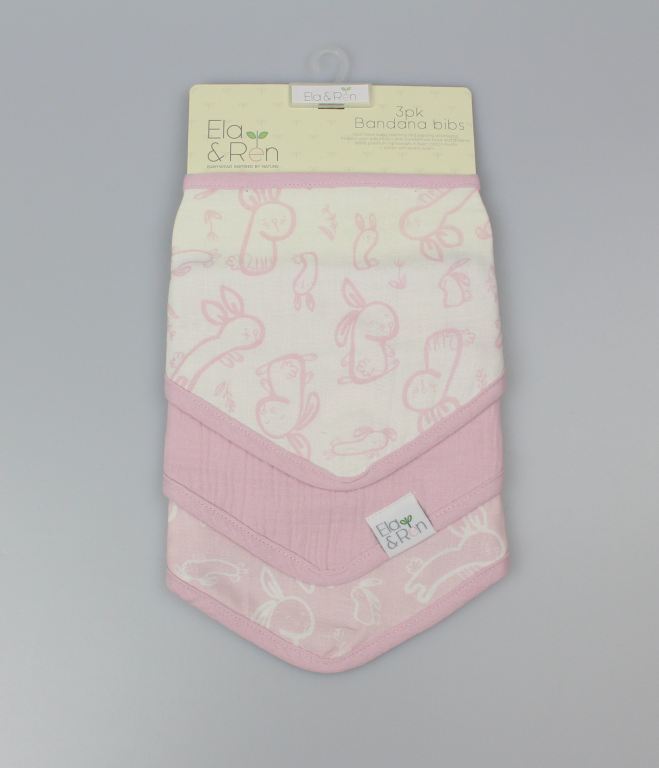 3pk Bandana Bibs Set - Bunny Pink - (OneSize) (PK6) J14024