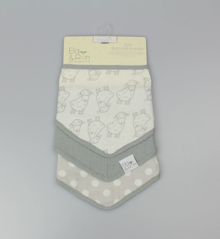 3pk Bandana Bibs Set - Sheep Grey - (OneSize) (PK6) J14026