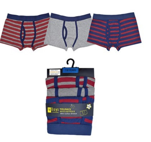 Boys Trunk Fit Boxers w/Keyhole - Striped (5-12yrs) (PK12) BR249F