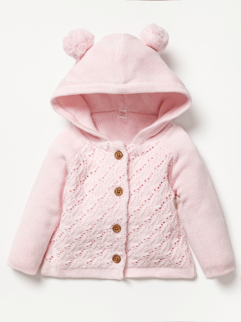 Baby Girls Knitted Jacket - Pink Ears (0-12m) (PK6) C05199