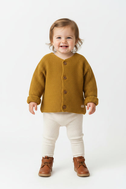 Baby Organic Cotton Knit Cardigan - Mustard (PK6) (0-12m) D07149