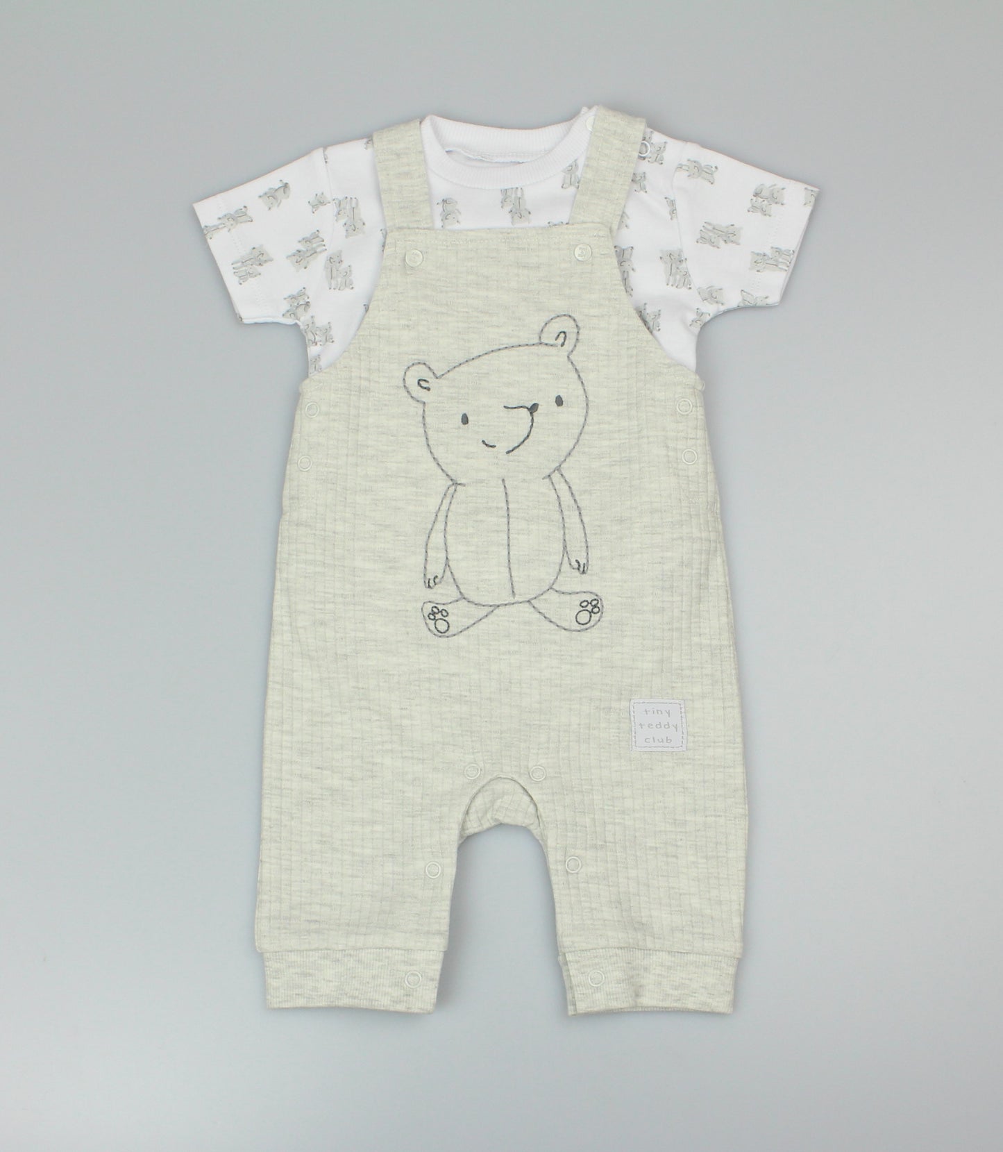 2pc Waffle Dungaree & T-Shirt Set - Bear/Grey (PK6) - M14260