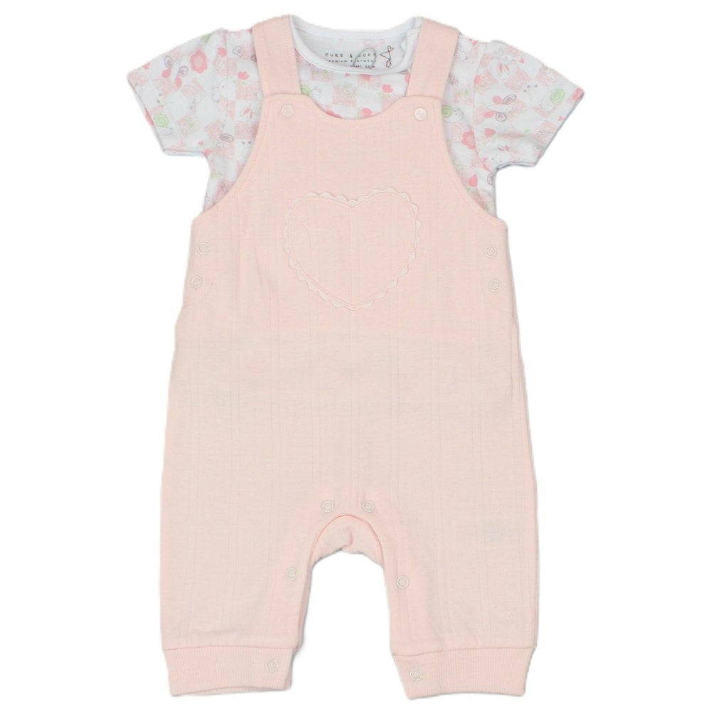 Baby Girls Waffle Fabric Top & Dungaree Outfit (M14266)