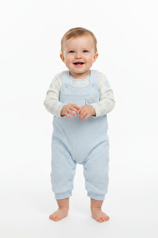 Baby Quilted Dungaree Set - Sky Blue (0-9m) (PK6)  M15956