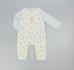 Baby Boys 2pc Waffle Dungaree Set - Tiny Teddies (PK6) (0-9m) N14754