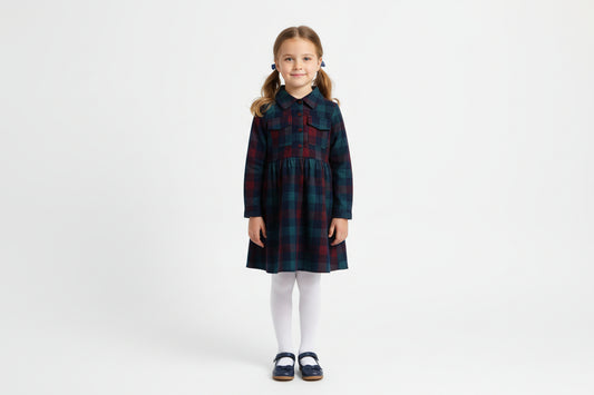 Girls Long Sleeved Dress - Corduroy Check (3-8y) (PK6) H53587