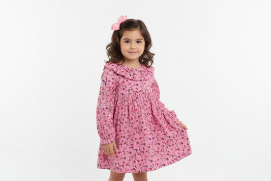 Girls Long Sleeved Dress - Pink Floral (3-8y) (PK6) H53588