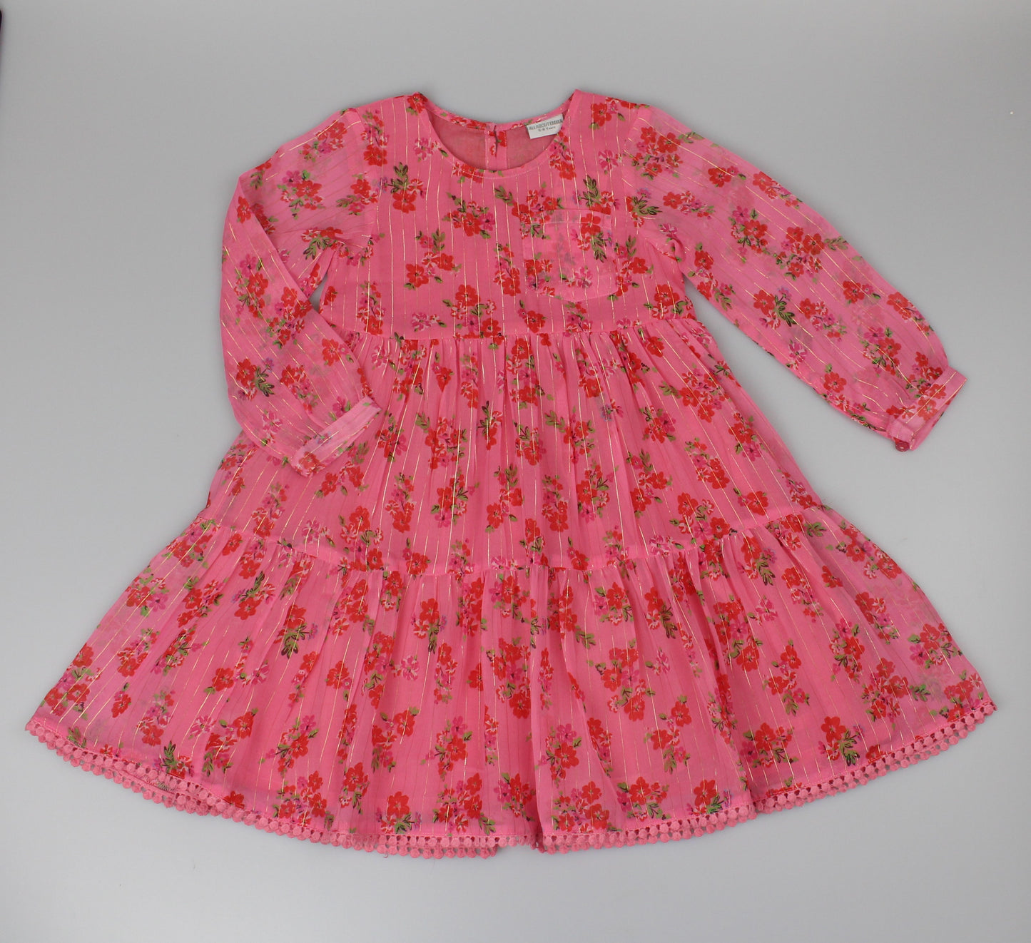 Girls Long Sleeved Dress - Pink Floral  (3-8y) (PK6) H53592