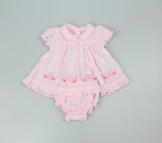 3pc Baby Girls Dress Set -Pink Bows (NB-6m) (PK6) - K14225