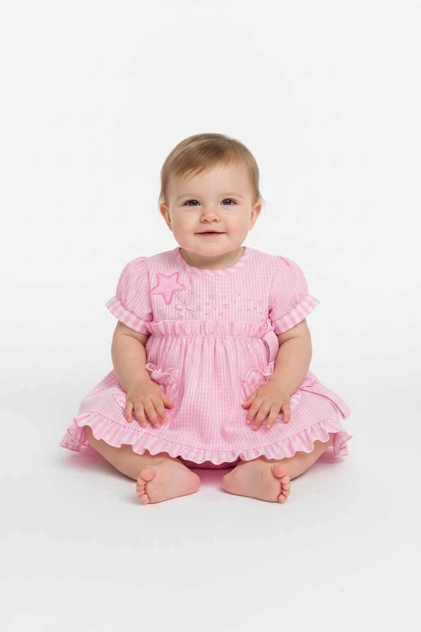 3pc Baby Girls Dress Set - Pink Checker (0-9m) (PK6) - K14235